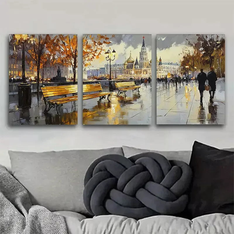3pcs serene romantic Autumn Cityscape Wrapped Wall Art Set Canvas Framed 40x60cm - High Quality Print 100% Australian Made Wall Canvas Ready to Hang