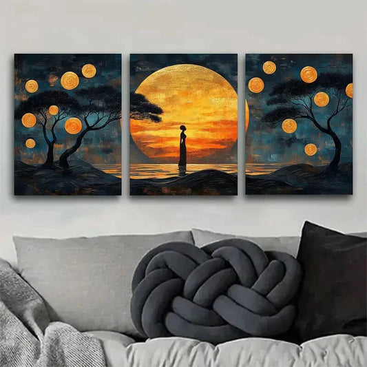 3pcs Fantasy Moonlight Charm Canvas Painting Metal Print Ready to Hang Art