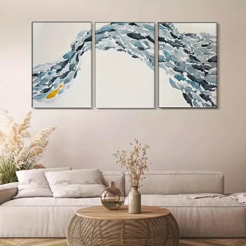 3pcs Abstract Shoal of Fish Triptych Wall Art Canvas Wall Art Set Canvas Framed 40x60cm - High Quality Print 100% Australian Made Wall Canvas Ready to Hang