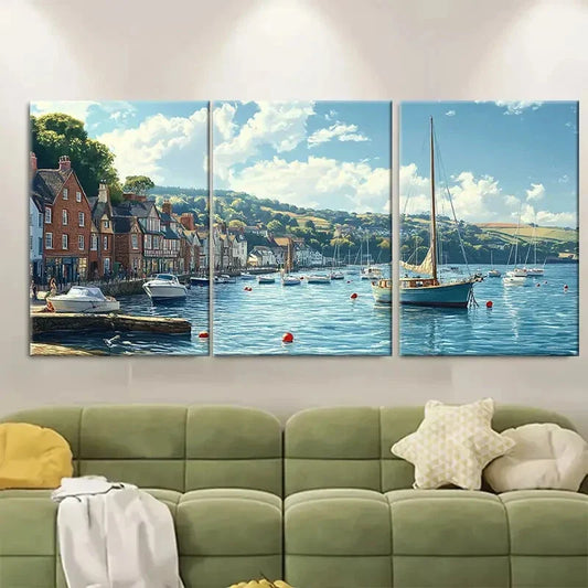 3pcs Coastal Scene Salcombe England Travel Print Metal Print Ready to Hang Art