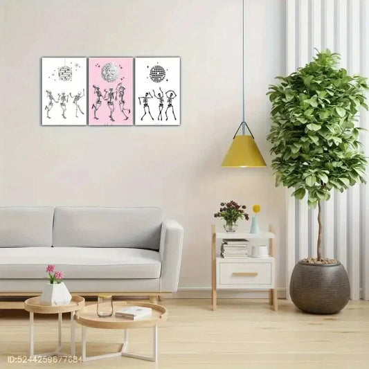 3pcs Halloween Mural Elegant Disco Ball Aesthetic Metal Print Ready to Hang Art