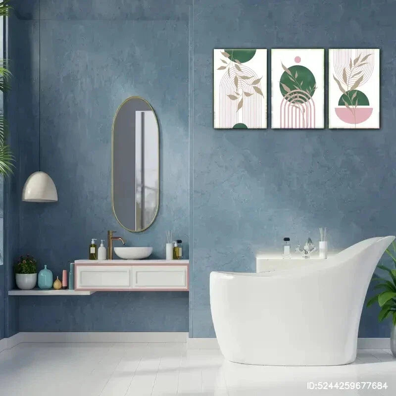 3pcs Green Beige Blush Pink Abstract Boho Style Metal Print Ready to Hang Art