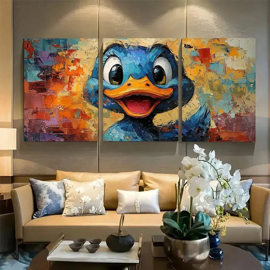 3pcs Abstract Happy Duck in Stationery Shop Metal Print Ready to Hang Art