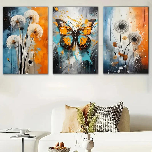 3pcs Scandinavian Inspired Butterfly Blue Floral Wall Art Set Canvas Framed 40x60cm - High Quality Print 100% Australian Made Wall Canvas Ready to Hang
