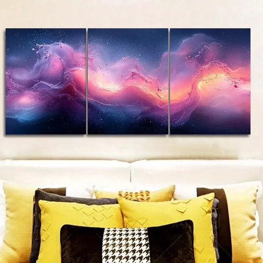 3pcs Purple And Light Blue Water Wall Art Set Canvas Framed 40x60cm - High Quality Print 100% Australian Made Wall Canvas Ready to Hang