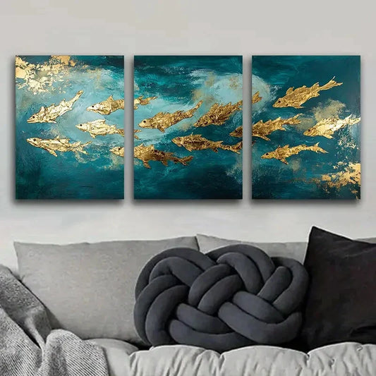 3pcs The school of fish in the water Art Deco Metal Print Ready to Hang Art
