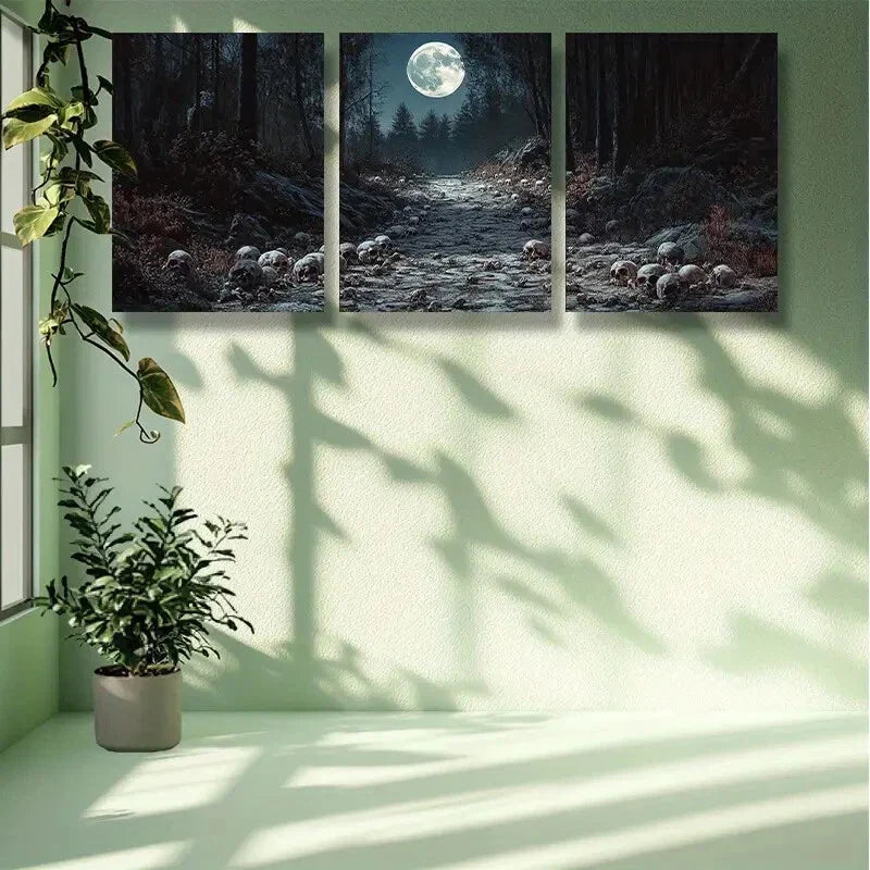 3pcs Path, skeleton Art Painting Metal Print Ready to Hang Art