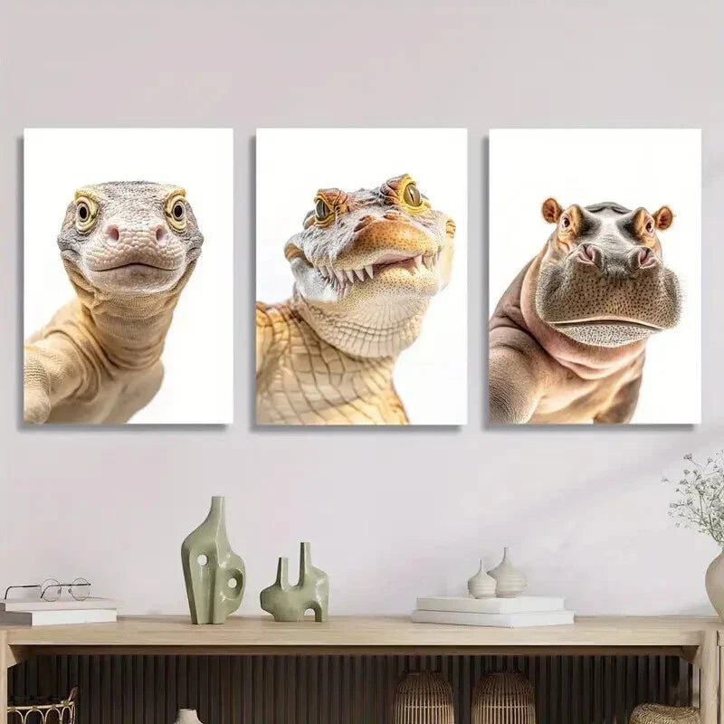 3pcs Funny Animal Portrait Photography Art, Metal Print Ready to Hang Art