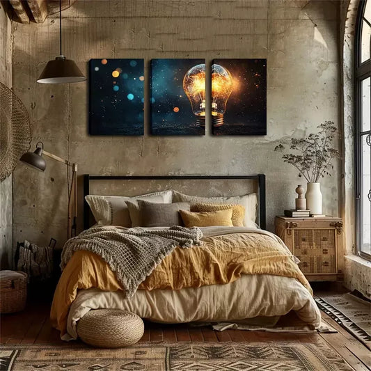 3pcs A Bright Light Bulb Wall Art Set Canvas Framed 40x60cm - High Quality Print 100% Australian Made Wall Canvas Ready to Hang