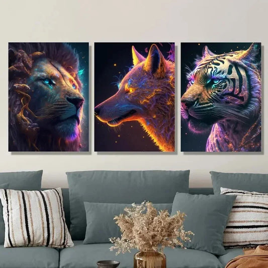 3pcs Featuring Cosmic Creatures, Metal Print Ready to Hang Art