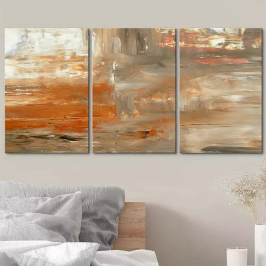 3pcs Gray& Orange Paint Smudge Strokes Abstract Canvas Framed 40x60cm - High Quality Print 100% Australian Made Wall Canvas Ready to Hang