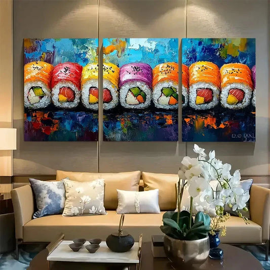3pcs Vibrant Funky Kitchen Art Sushi Metal Print Ready to Hang Art