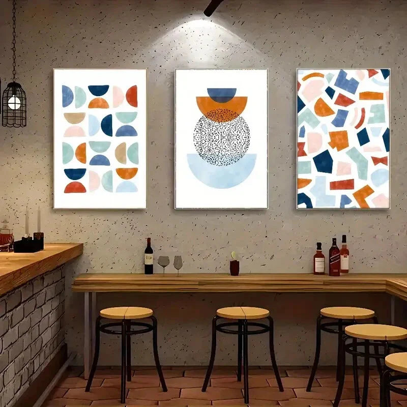 3pcs Abstract Geometric Shapes Decor Art Metal Print Ready to Hang Art