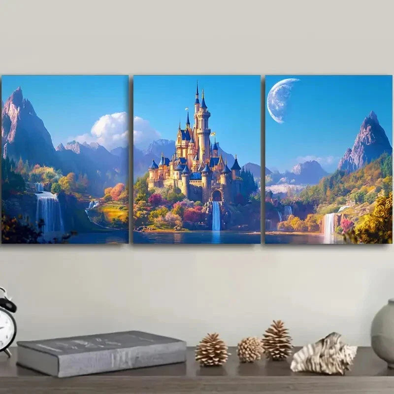 3pcs Charming old castle Wall Art Set Canvas Framed 40x60cm - High Quality Print 100% Australian Made Wall Canvas Ready to Hang