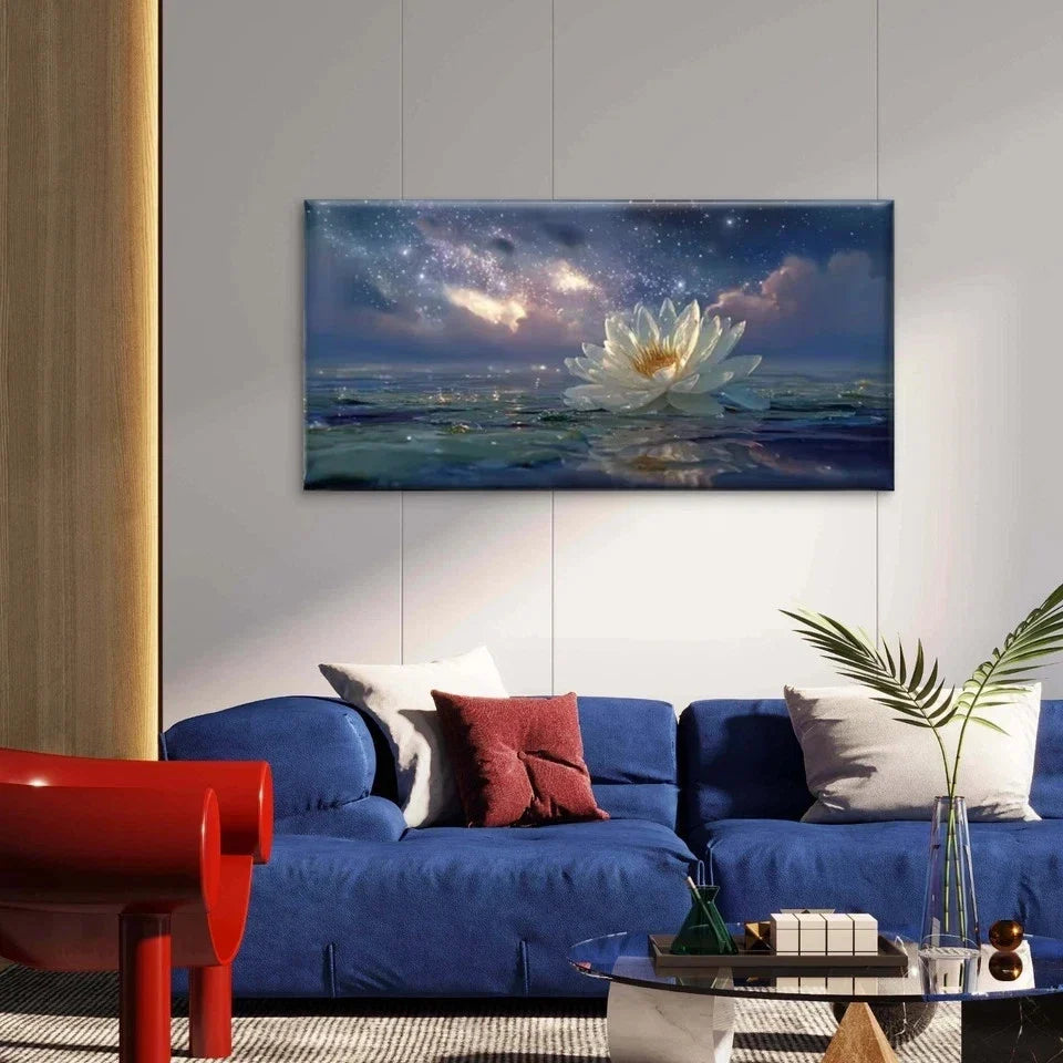 Enchanting Lotus Flower Sea Wall Art Canvas Office Home Room Framed 80x45cm