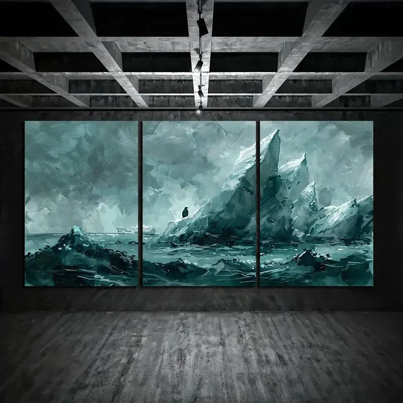 3pcs Iceberg Series Textured Green Tonal Metal Print Ready to Hang Art