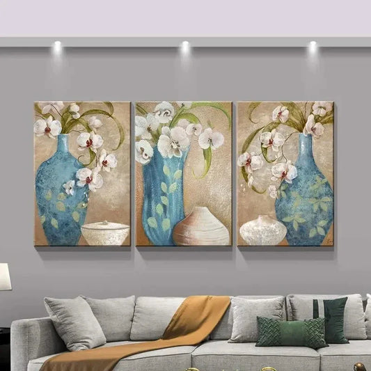 3pcs Featuring Floral Images in Bottles Metal Print Ready to Hang Art