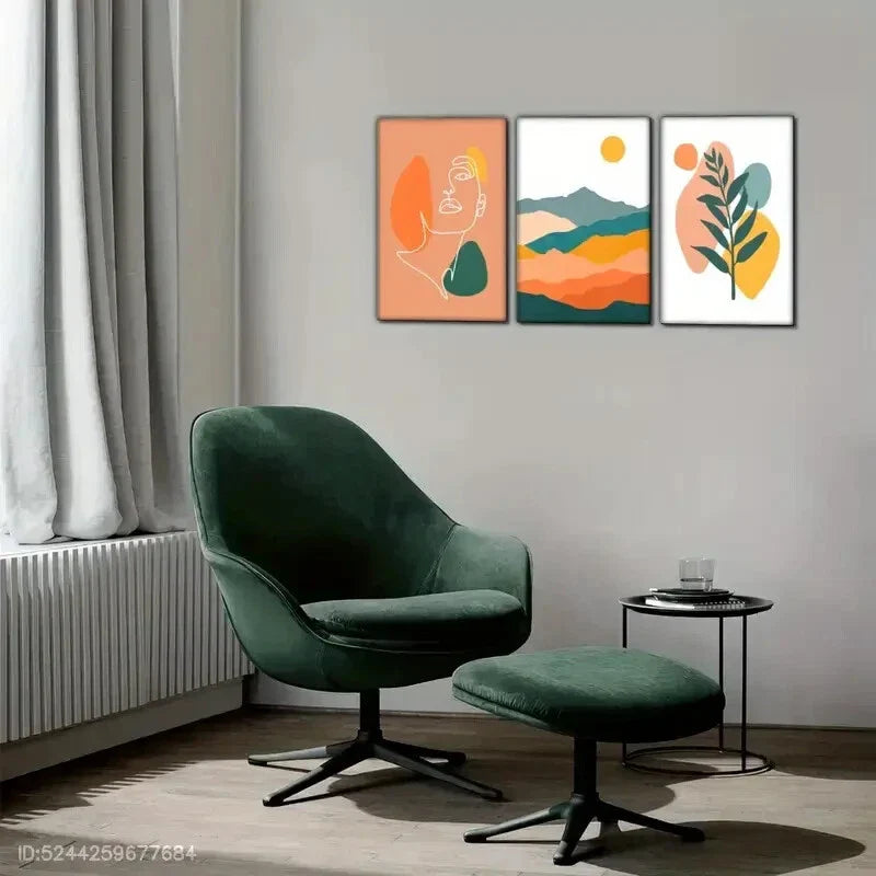 3pcs Geometric Pattern Landscape Decoration Metal Print Ready to Hang Art