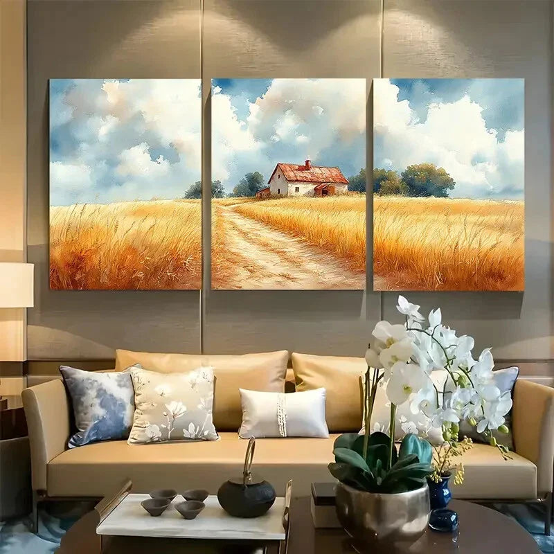 3pcs Rural Farm Life Old Farmhouse & Cloudy Skies Metal Print Ready to Hang Art