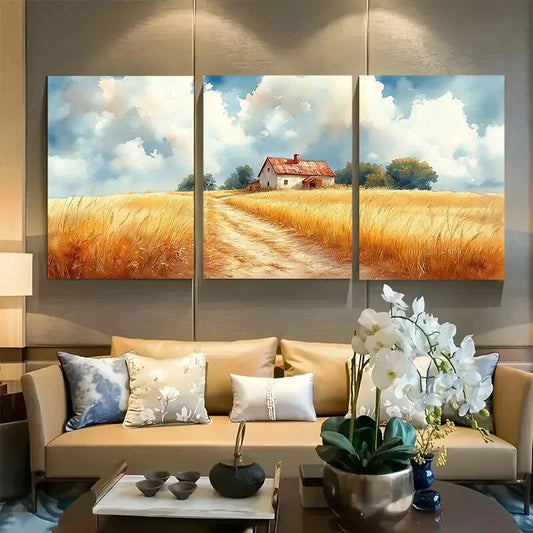 3pcs Rural Farm Life Old Farmhouse & Cloudy Skies Metal Print Ready to Hang Art