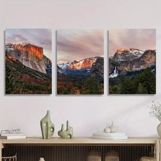 3pcs Yosemite National Park, mountain scenery, Metal Print Ready to Hang Art