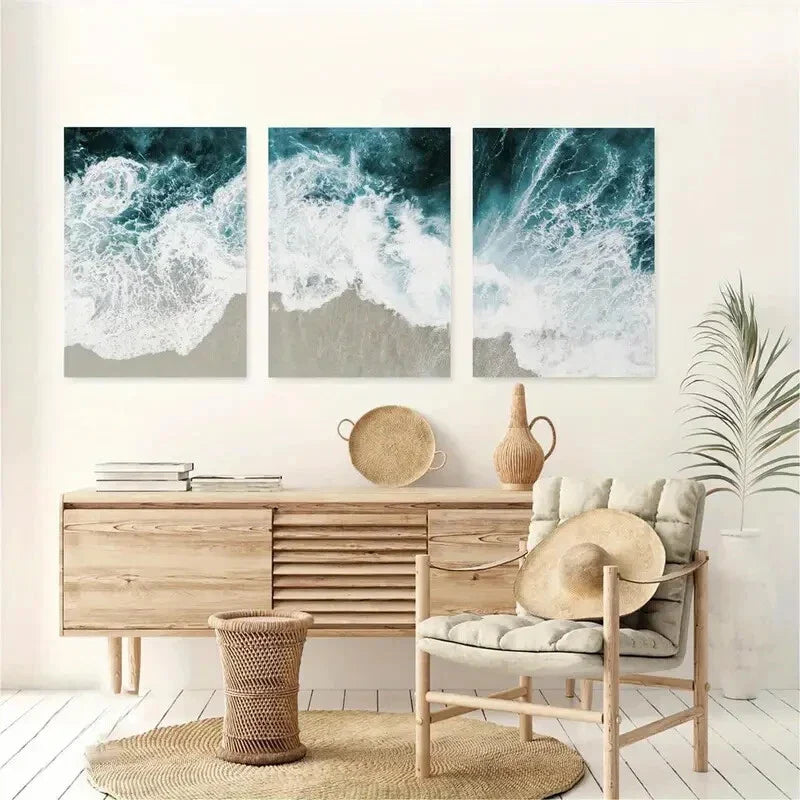 3pcs Aerial Ocean Waves Metal Print Ready to Hang Art