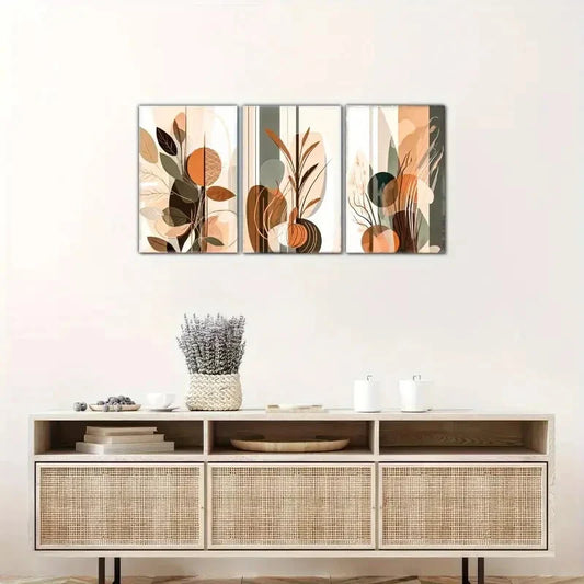 3pcs Geometric Pattern and Leaves Decoration Metal Print Ready to Hang Art