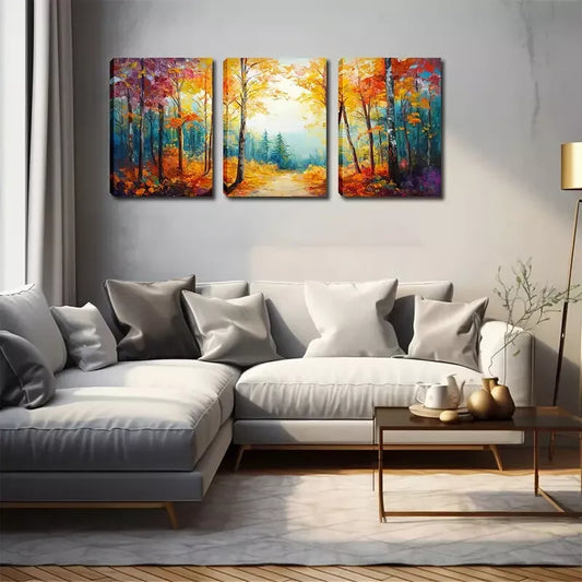 3pcs Poster Picture, Autumn Woods, Attractive Wall Art Set Canvas Framed 40x60cm - High Quality Print 100% Australian Made Wall Canvas Ready to Hang