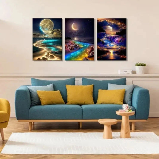 3pcs Coastal Sea View Painting Abstract Metal Print Ready to Hang Art