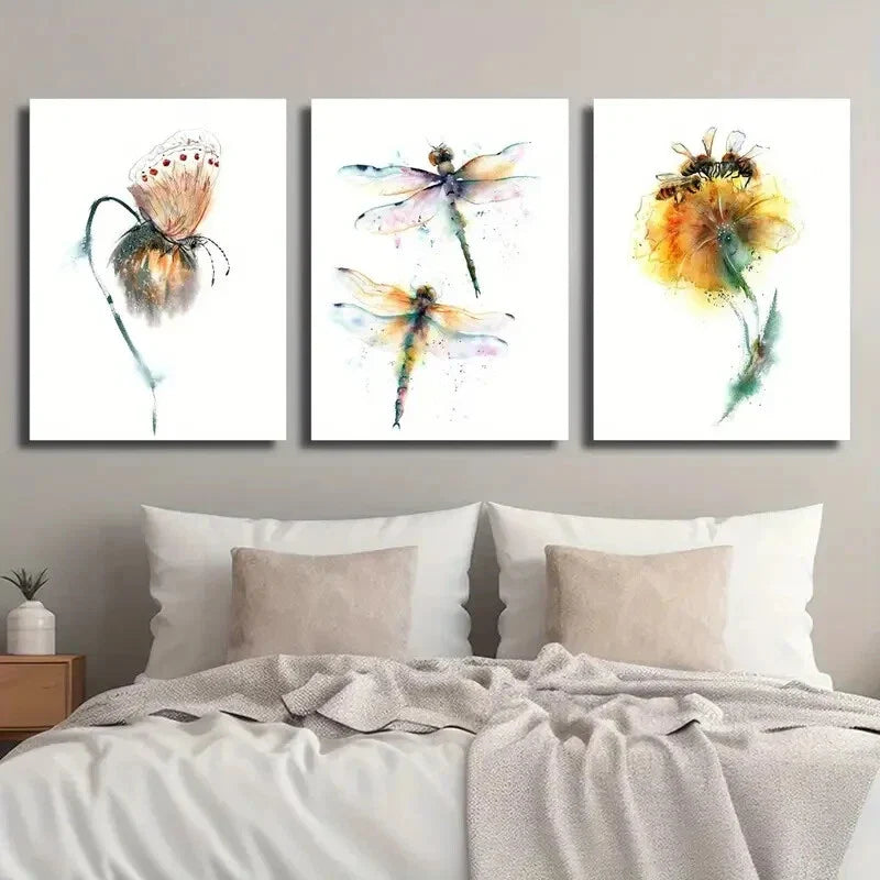 3pcs Butterfly Bee Animal Nature Plant Flower Metal Print Ready to Hang Art