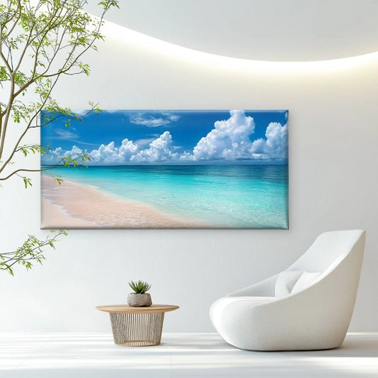 Beach Scenery Coastal Landscape Wall Art Canvas Office Home Room Framed 80x45cm