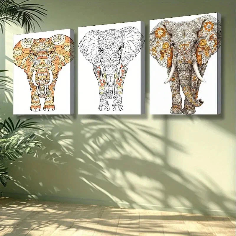 3pcs Stylized elephant Wall Art Painting Wall Art Set Canvas Framed 40x60cm -High Quality Print 100% Australian Made Wall Canvas Ready to Hang