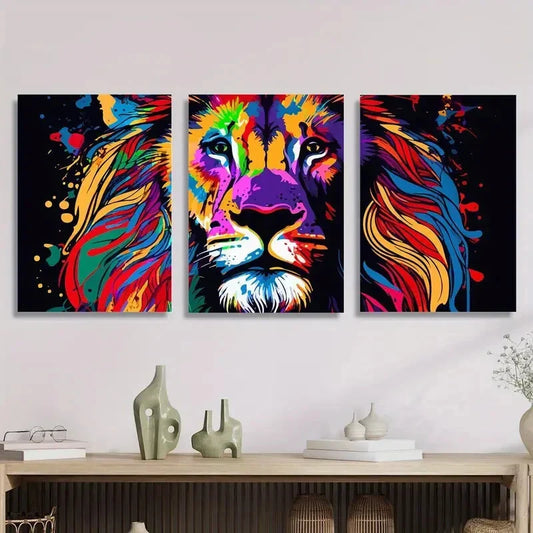 3pcs colored lion face, colored mane Metal Print Ready to Hang Art