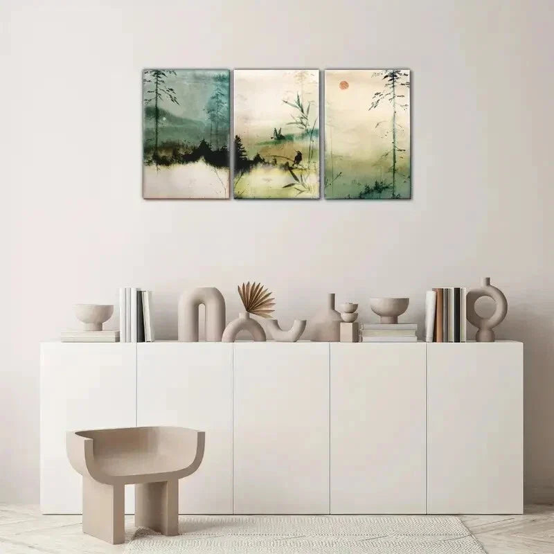 3pcs Distant Mountains and Plants Decorative Metal Print Ready to Hang Art