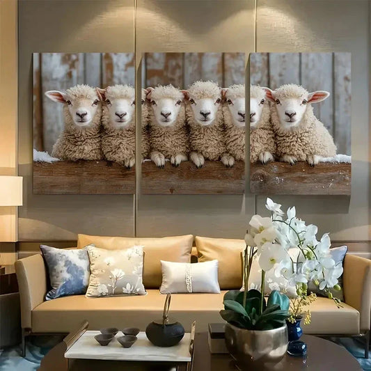 3pcs Rustic Sheep Farmhouse Animal Design Metal Print Ready to Hang Art