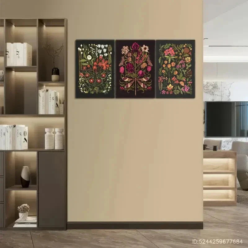 3pcs Butterfly Dragonfly Floral Designs Metal Print Ready to Hang Art