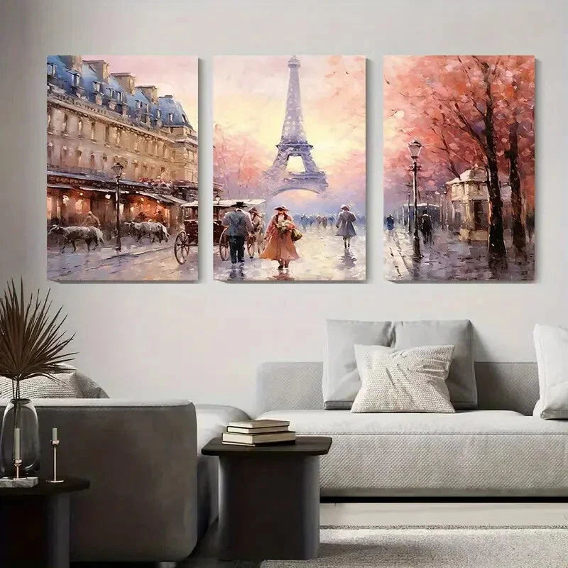 3pcs Paris Eiffel Tower Romantic Paris Street Metal Print Ready to Hang Art