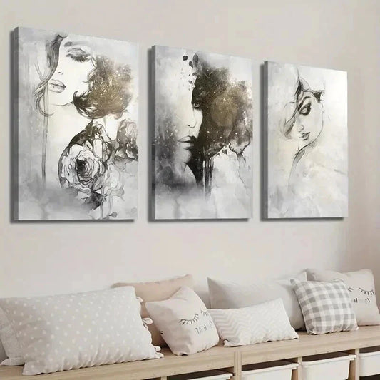 3pcs Mysterious Female Portrait Painting Wall Art Set Canvas Framed 40x60cm - High Quality Print 100% Australian Made Wall Canvas Ready to Hang