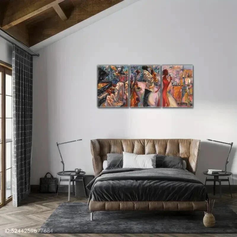 3pcs Jazz Music & Vibrant Abstract Wall Decor Metal Print Ready to Hang Art