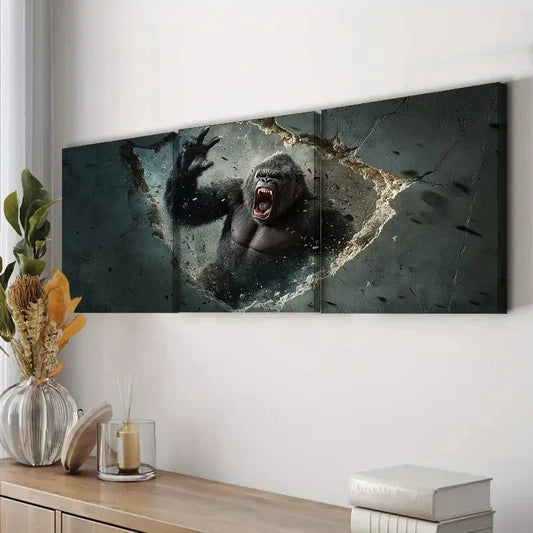 3pcs King Kong Wall Art Set Canvas Framed 40x60cm - High Quality Print 100% Australian Made Wall Canvas Ready to Hang