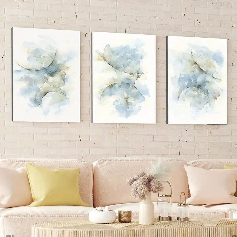 3pcs Abstract Blue Gray Brush Strokes White Wall Art Set Canvas Framed 40x60cm - High Quality Print 100% Australian Made Wall Canvas Ready to Hang
