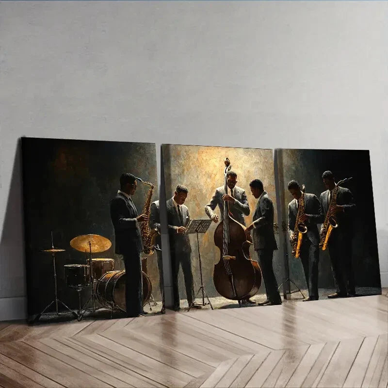 3pcs A group of vintage jazz musicians Wall Art Set Canvas Framed 40x60cm - High Quality Print 100% Australian Made Wall Canvas Ready to Hang