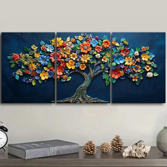 3pcs A tree of life colorful flowers Wall Art Set Canvas Framed 40x60cm - High Quality Print 100% Australian Made Wall Canvas Ready to Hang