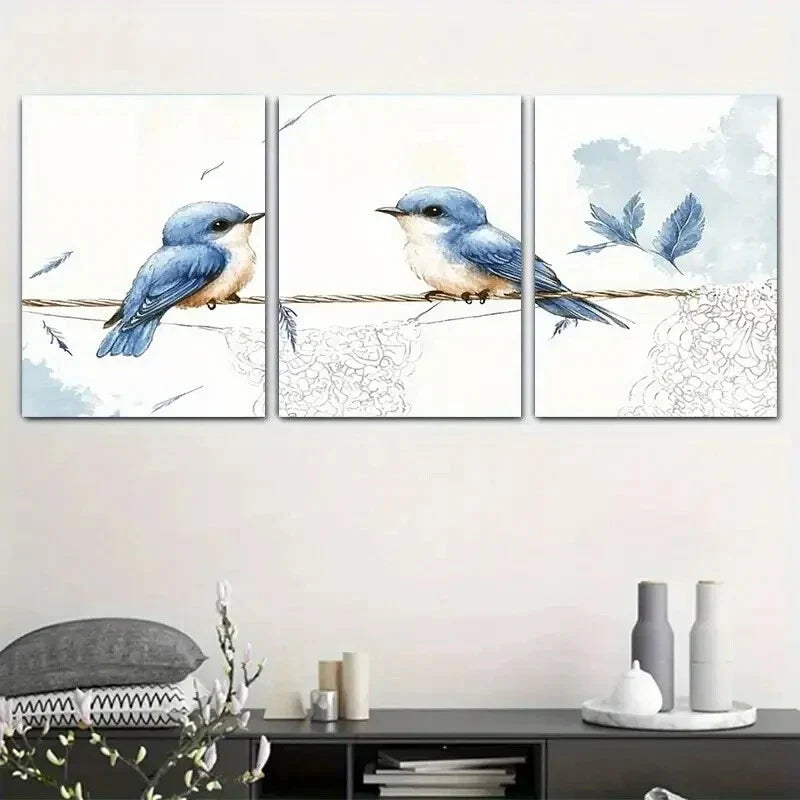 3pcs Birds And Nature In Harmony Wall Art Metal Print Ready to Hang Art