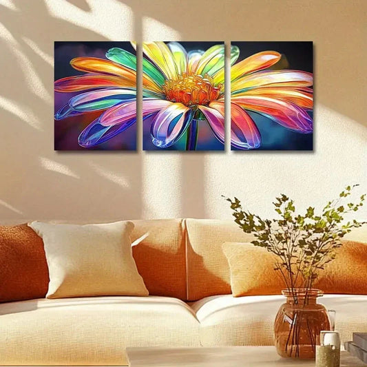 3pcs Vibrant Rainbow Daisy Design Metal Print Ready to Hang Art