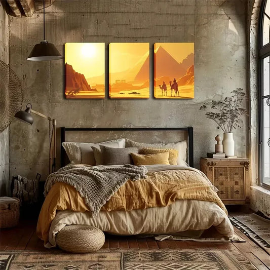 3pcs Decoration, Pyramid, Sun, Camel, Wall Art Set Canvas Framed 40x60cm - High Quality Print 100% Australian Made Wall Canvas Ready to Hang
