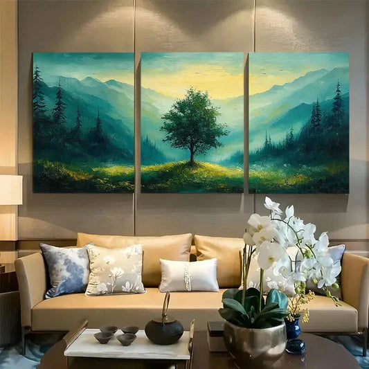 3pcs Abstract Forest Green Tree Nature Design Metal Print Ready to Hang Art