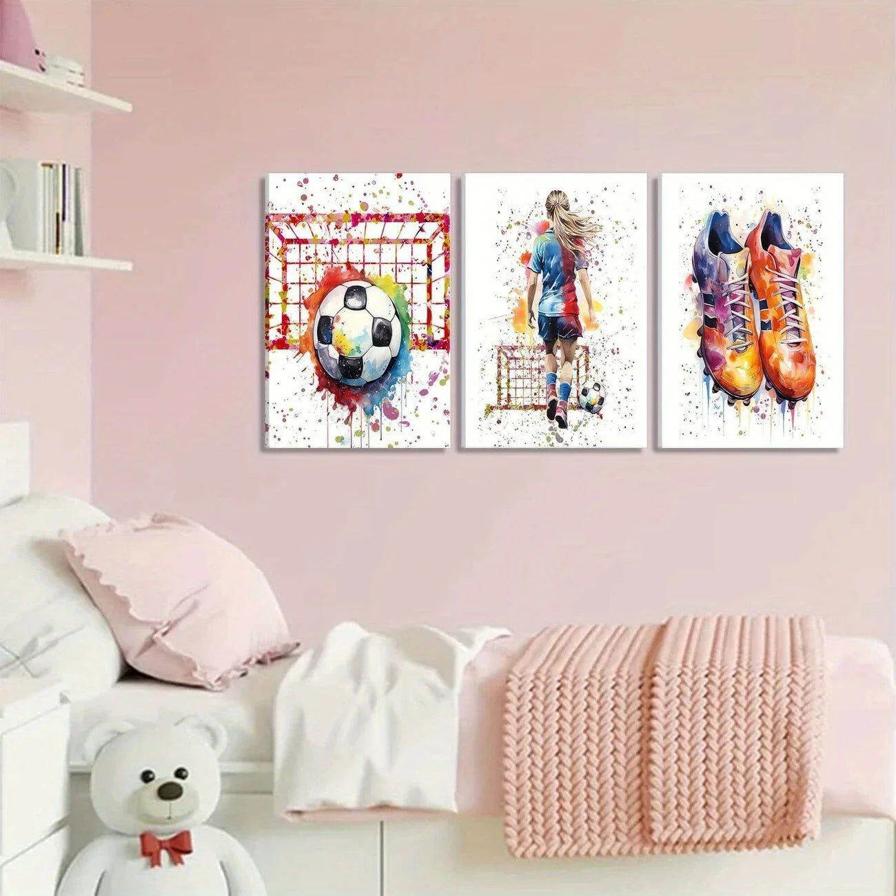 3pcs Colorful Graffiti Soccer Sneakers Metal Print Ready to Hang Art