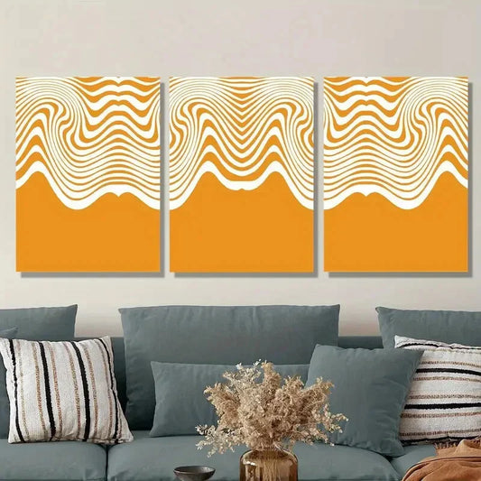 3pcs wavy seamless pattern with flowing Metal Print Ready to Hang Art