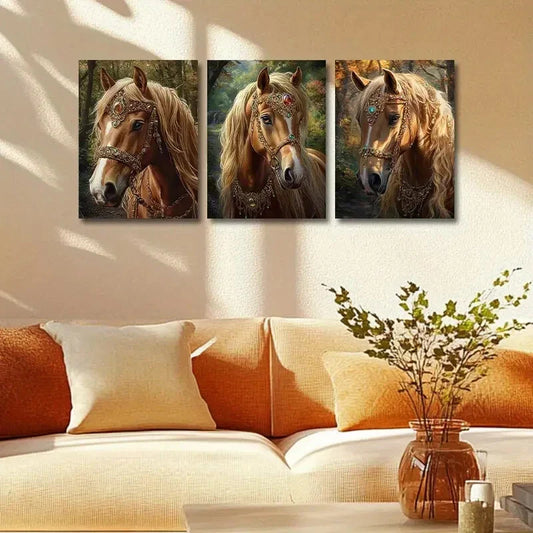 3pcs Princess Horse with Greenery Design Metal Print Ready to Hang Art